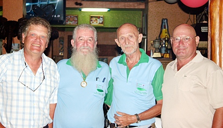 Rabbi and Mr. Len flanked by Monday’s winning pair of Benny Hansen and Don Nellis.